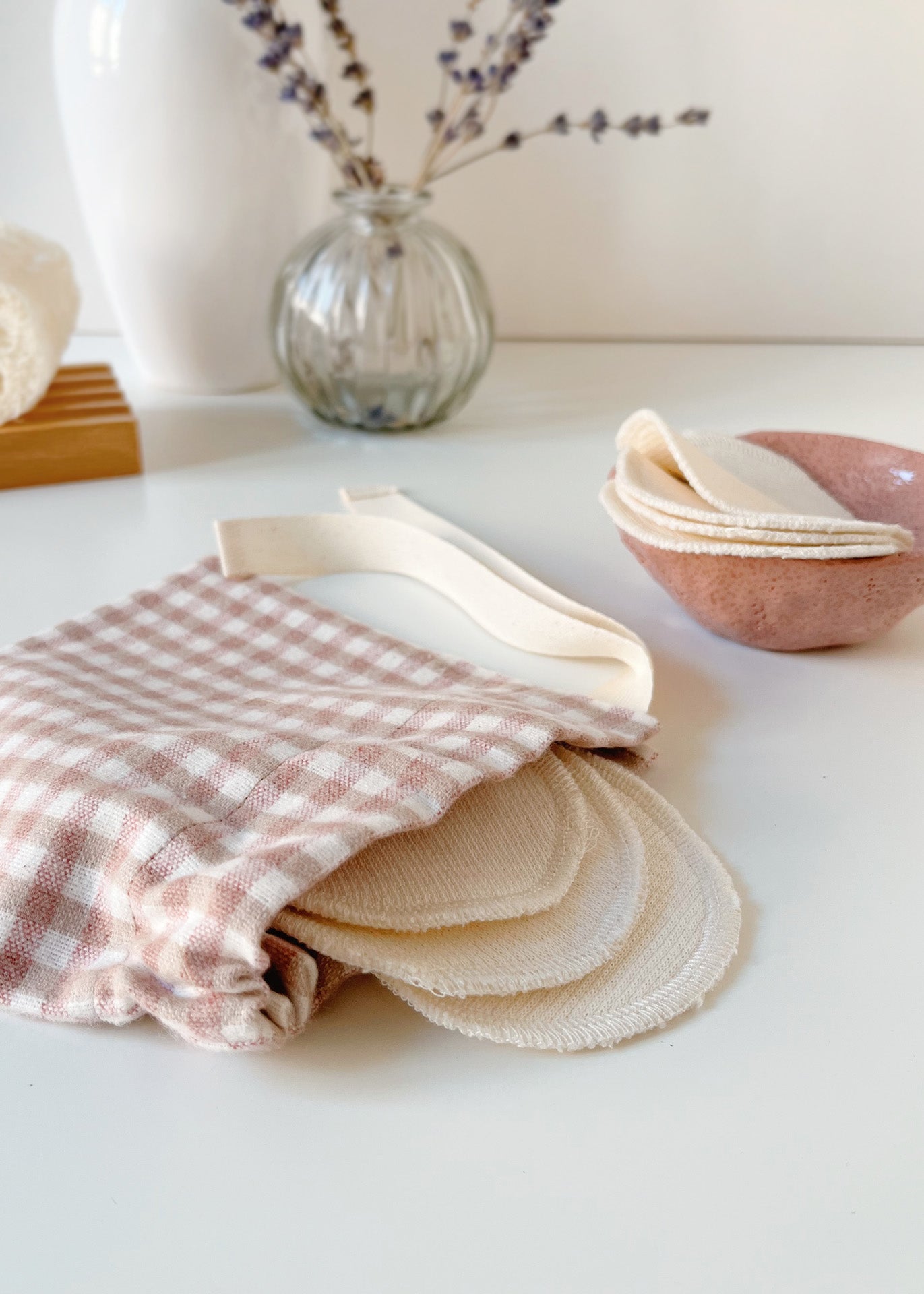 Face Pads & Pouch - Gingham/Ivory Organic Cotton - 100% Cotton (organic) / 100 % Baumwolle (Bio)