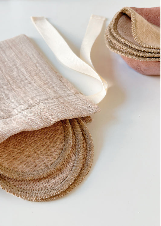 Face Pads & Pouch - Stripes/Brown Organic Cotton - 100% Cotton (organic) / 100 % Baumwolle (Bio)