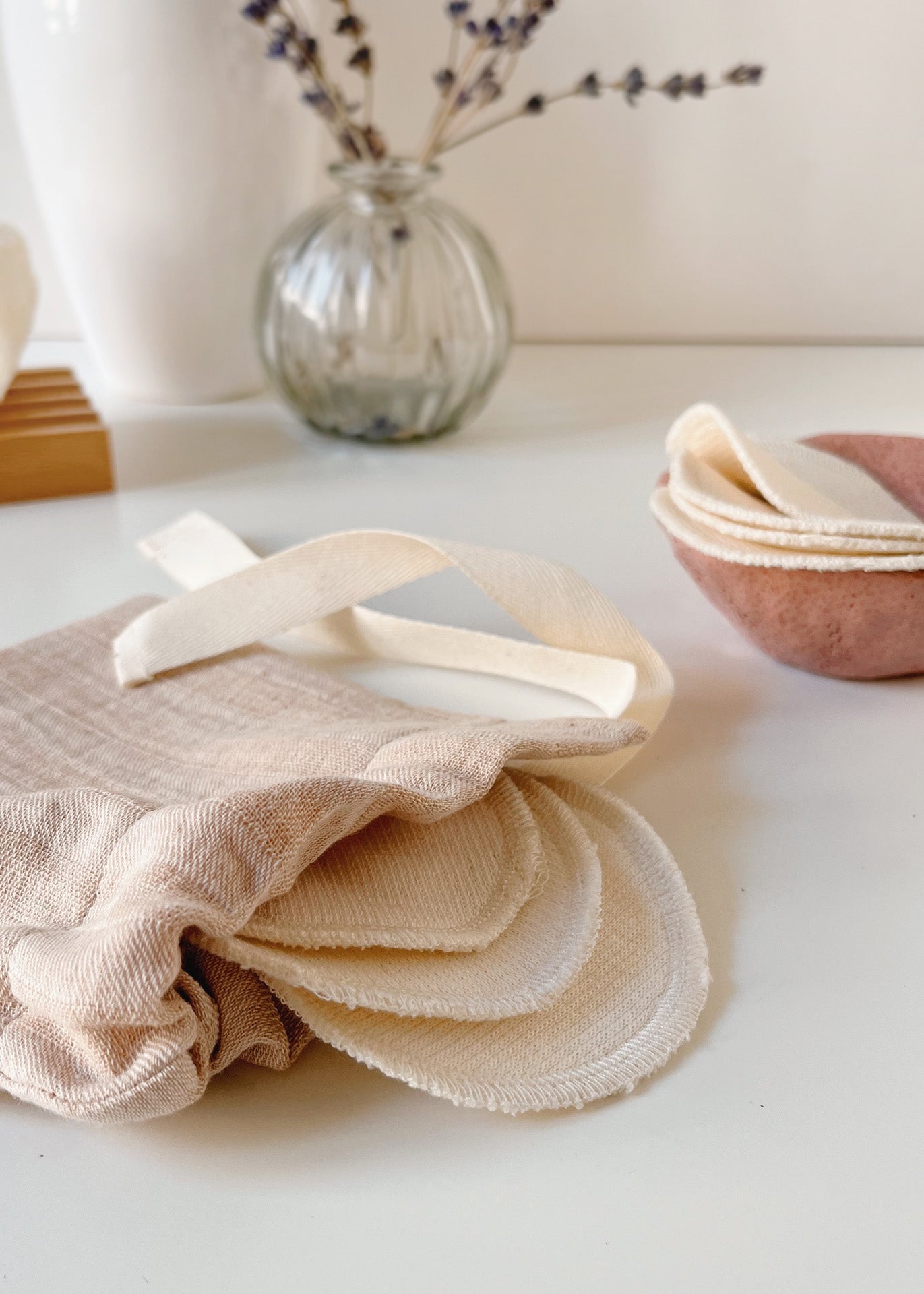 Face Pads & Pouch - Stripes/Ivory Organic Cotton - 100% Cotton (organic) / 100 % Baumwolle (Bio)