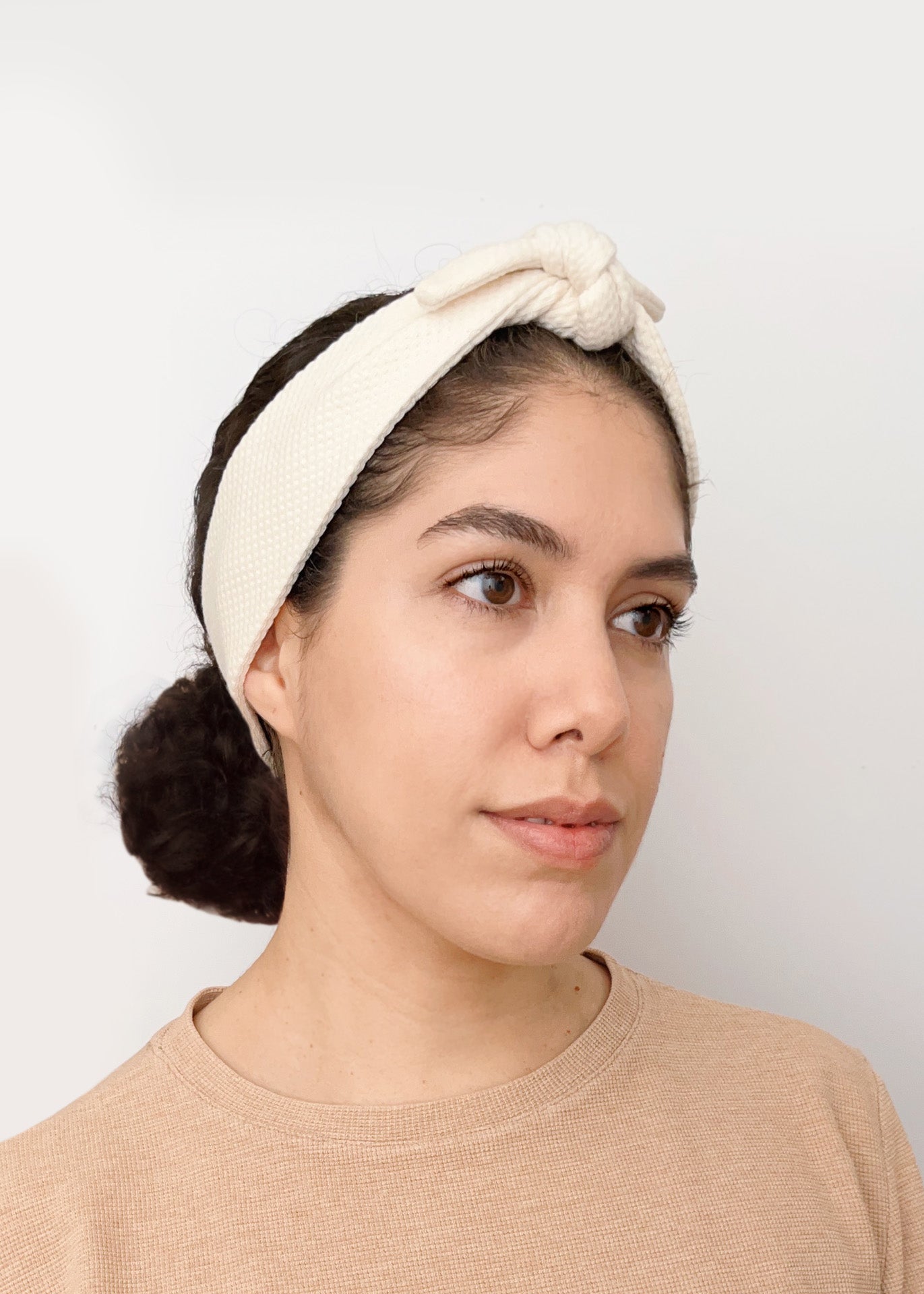 Organic Cotton Top Knot Headband - Ivory Jacquard - 100% Cotton (organic) / 100 % Baumwolle (Bio)
