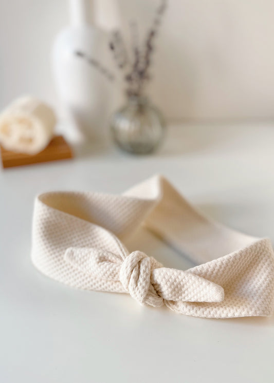 Organic Cotton Top Knot Headband - Ivory Jacquard - 100% Cotton (organic) / 100 % Baumwolle (Bio)