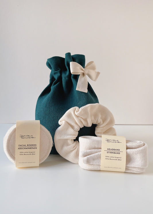 Home spa Gift Set - Forest Green/Ivory - Cotton (organic) and True hemp / Baumwolle (Bio) und Hanf