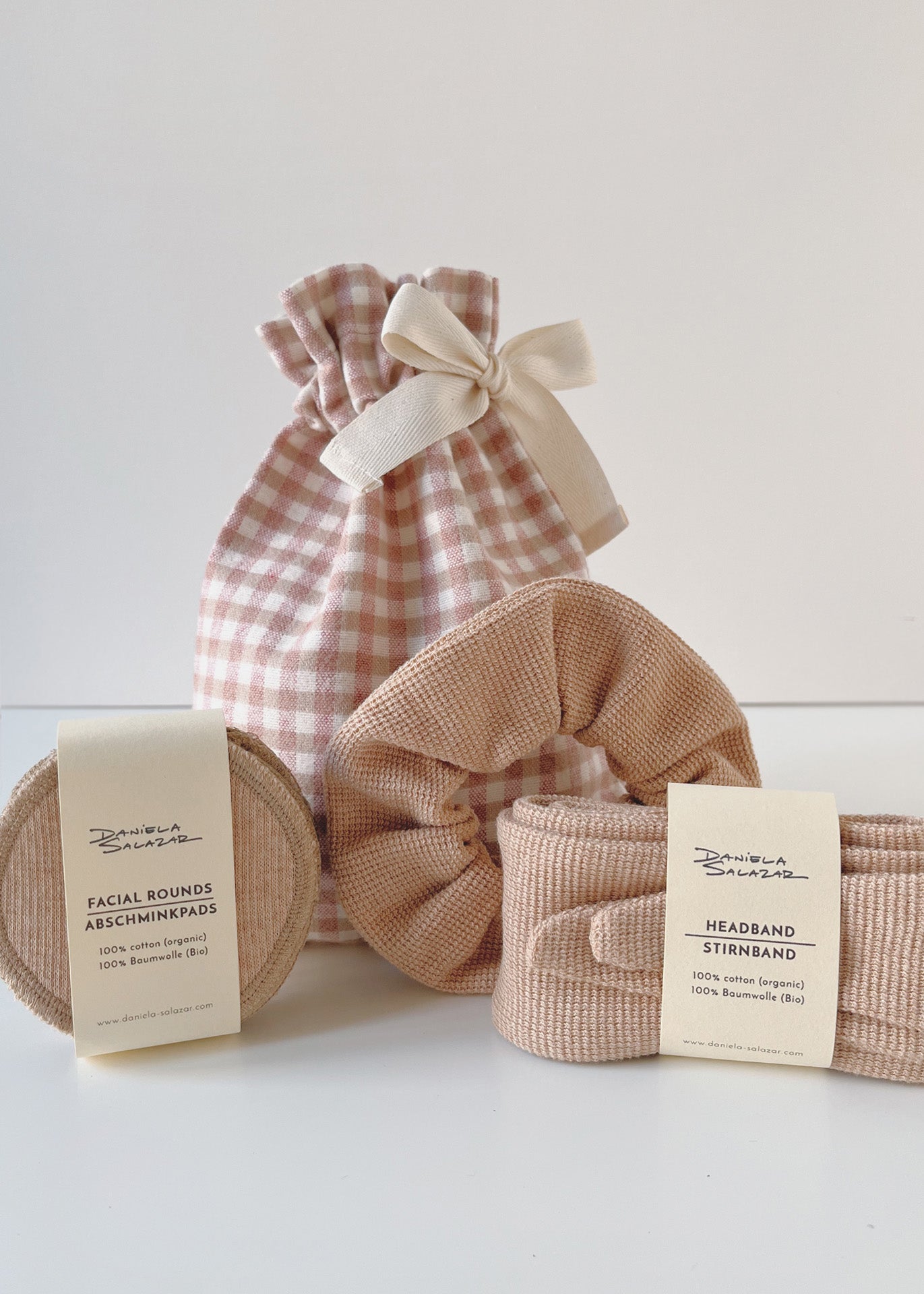 Home spa Gift Set - Gingham/Brown - 100% Cotton (organic) / 100 % Baumwolle (Bio)