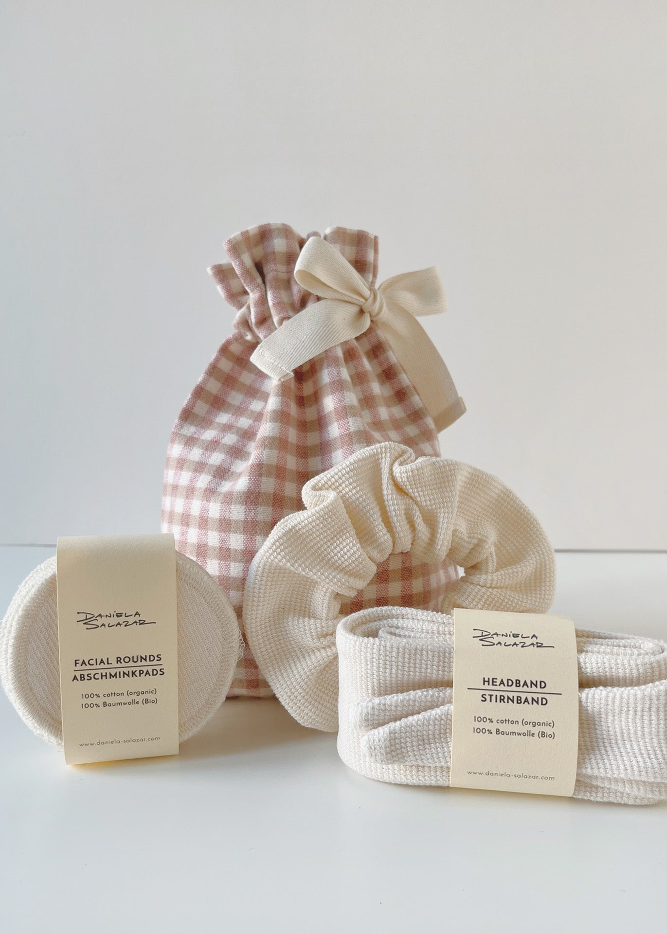 Home spa Gift Set - Gingham/Ivory - 100% Cotton (organic) / 100 % Baumwolle (Bio)