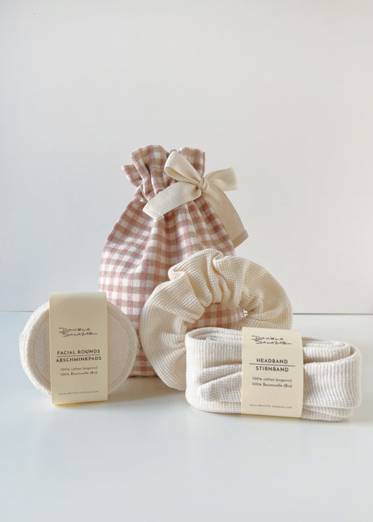 Home spa Gift Set - Gingham/Ivory - 100% Cotton (organic) / 100 % Baumwolle (Bio)