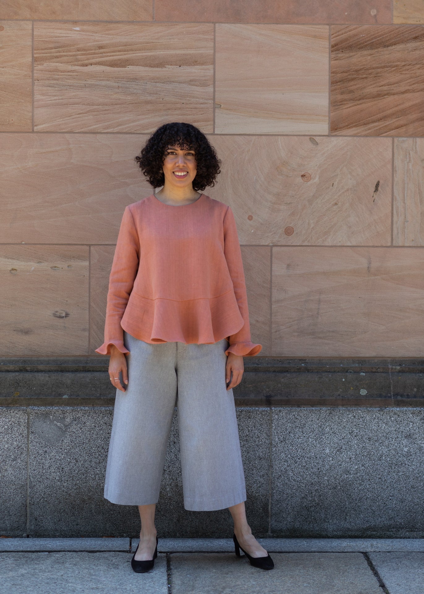 Mara – Long Sleeves Ruffles Top - Coral