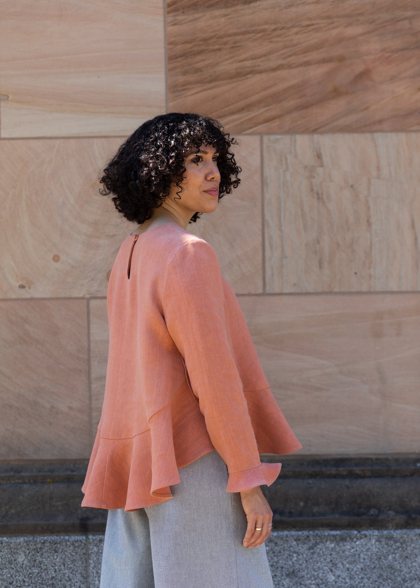 Mara – Long Sleeves Ruffles Top - Coral