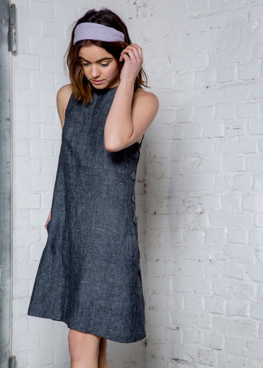 Black Hemp chambray halter dress - 100% true hemp / 100 % Hanf