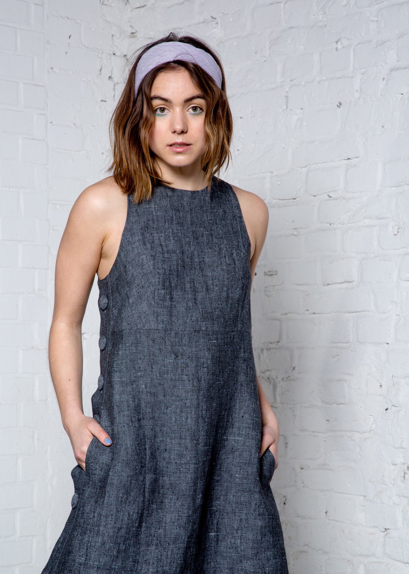 Black Hemp chambray halter dress - 100% true hemp / 100 % Hanf