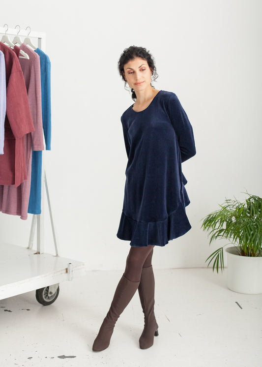 Midnight - Navy Velour Dress - 100% Cotton (organic) / 100 % Baumwolle (Bio)