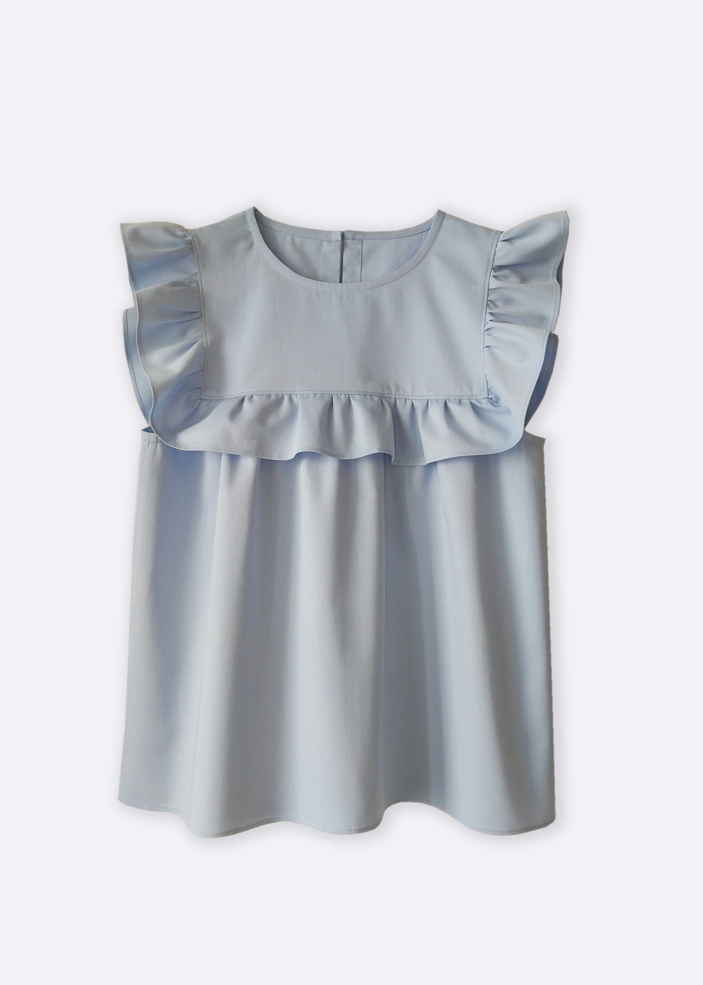 Hana – Ruffle Blouse in Sky Blue - 100% Cotton (organic) / 100 % Baumwolle (Bio)