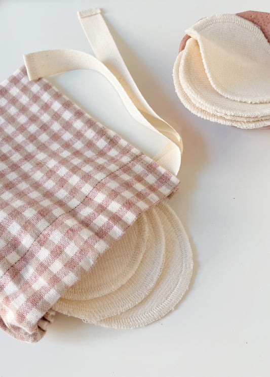 Face Pads & Pouch - Gingham/Ivory Organic Cotton