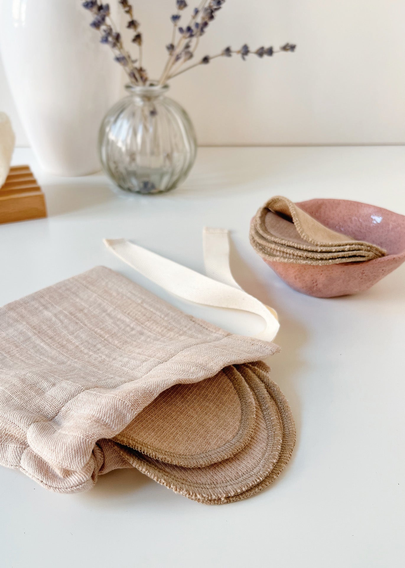 Face Pads & Pouch - Stripes/Brown Organic Cotton