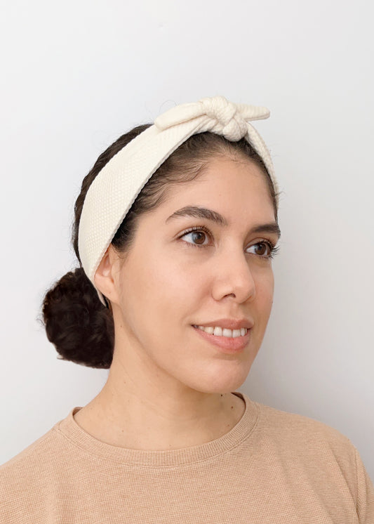 Organic Cotton Top Knot Headband - Ivory Jacquard