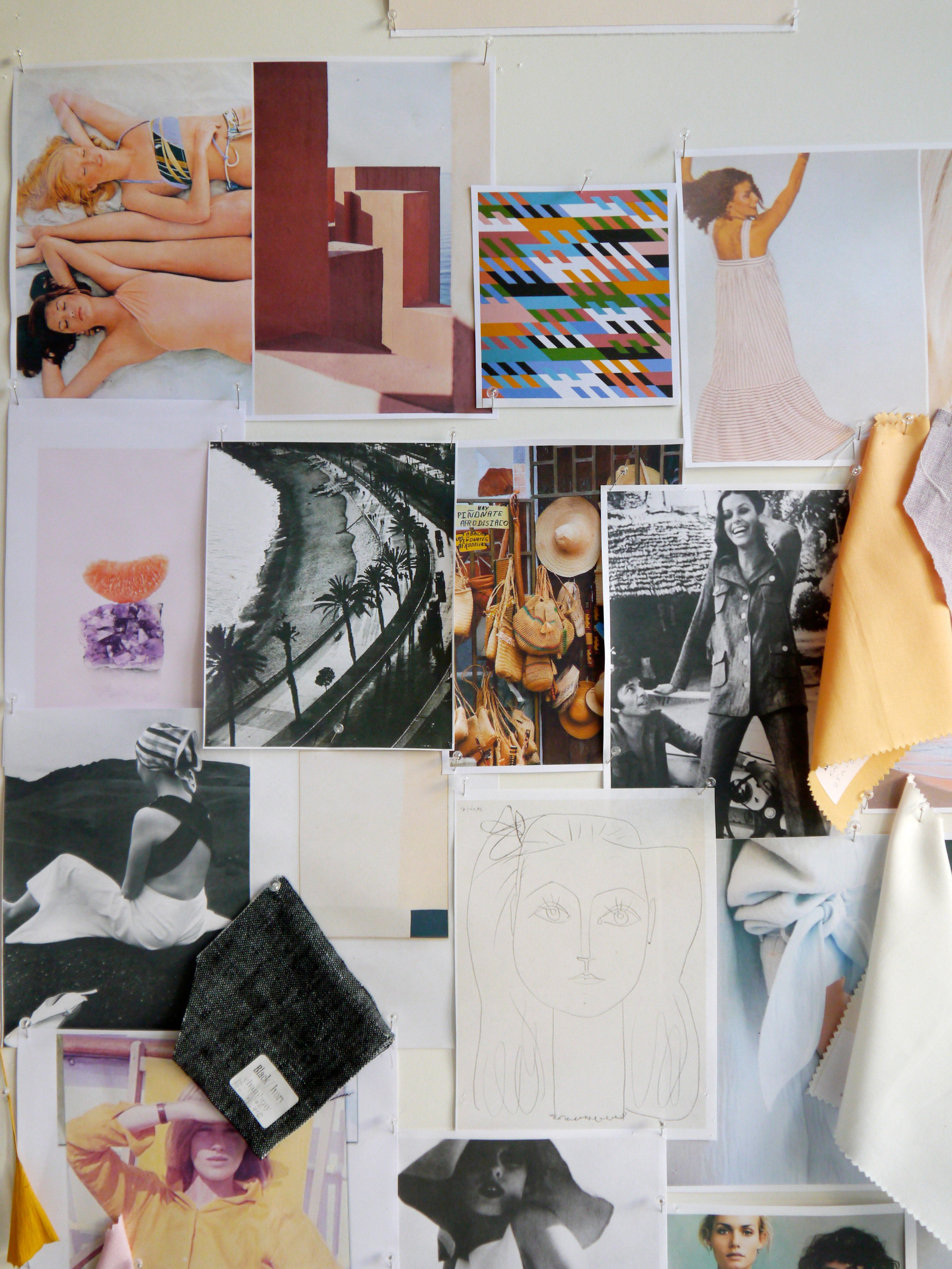 Collage of various photos and items on a white background. Inspiration for the summer collection 2016.