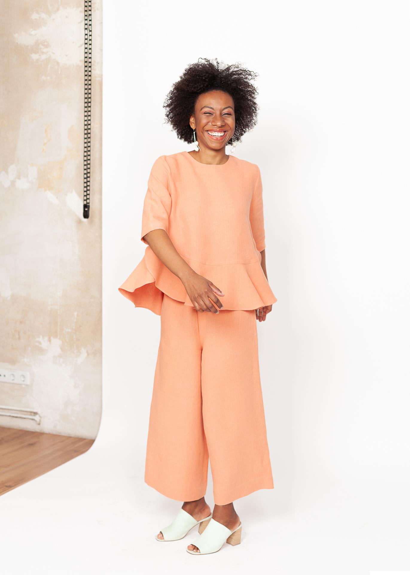 Mara - Ruffles Top in Coral - 100% true hemp / 100 % Hanf