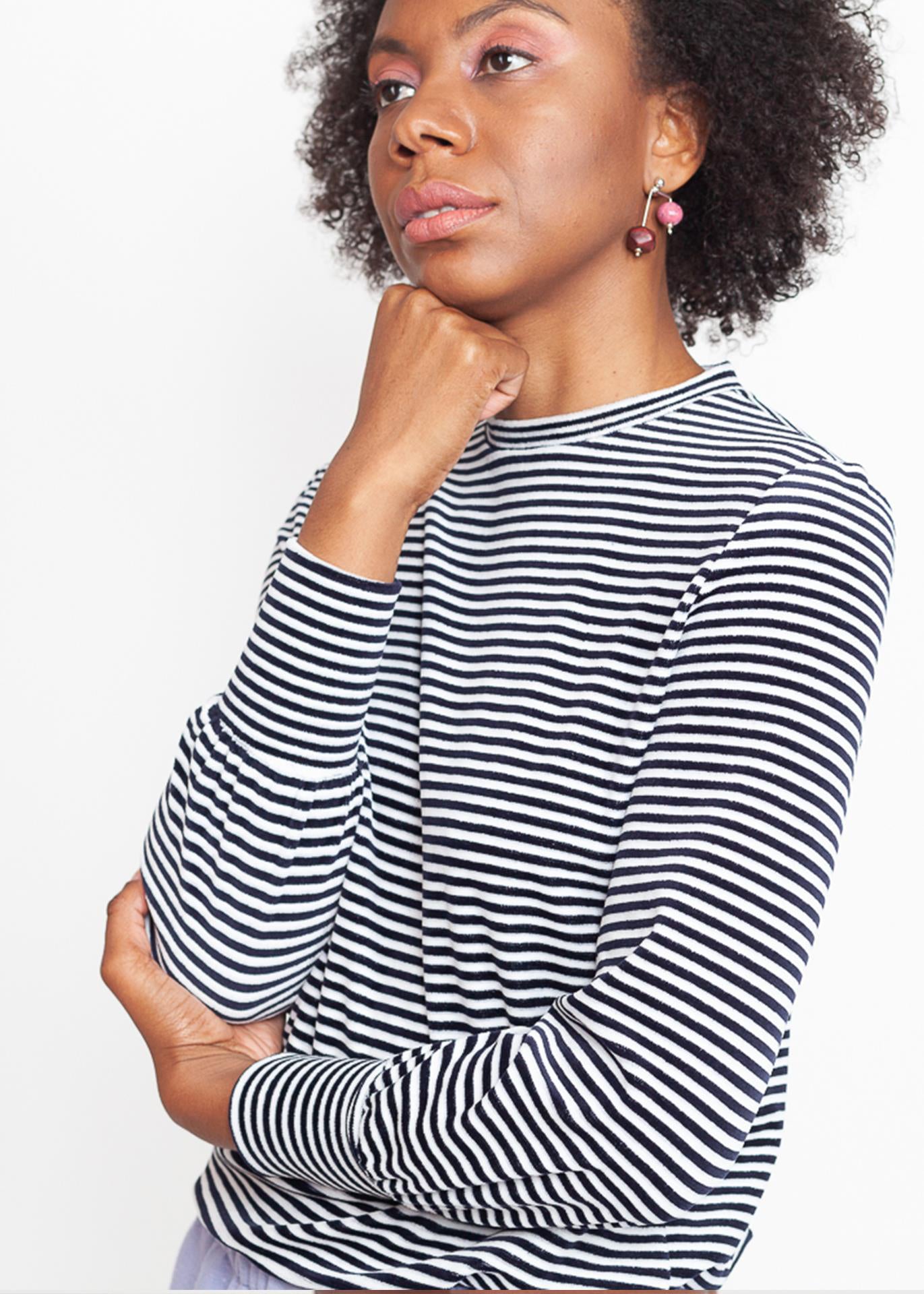 Nicole - Jersey Top in Striped Velour - 80% cotton (organic), 20% polyester / 80 % Baumwolle (Bio), 20% Polyester