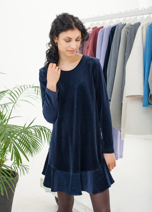 Midnight - Navy Velour Dress - 100% Cotton (organic) / 100 % Baumwolle (Bio)