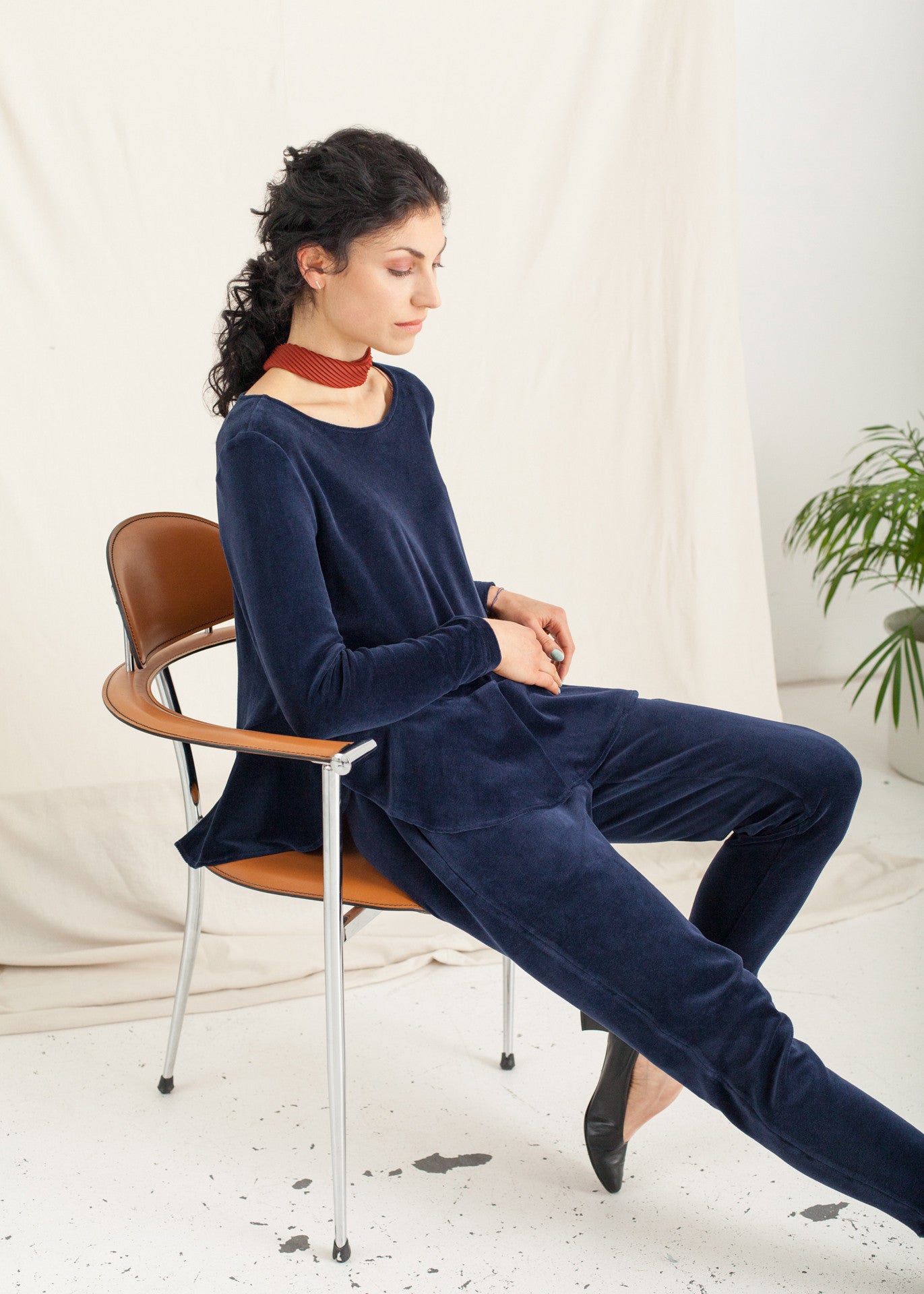 Midnight – Navy Velour Top - 100% Cotton (organic) / 100 % Baumwolle (Bio)