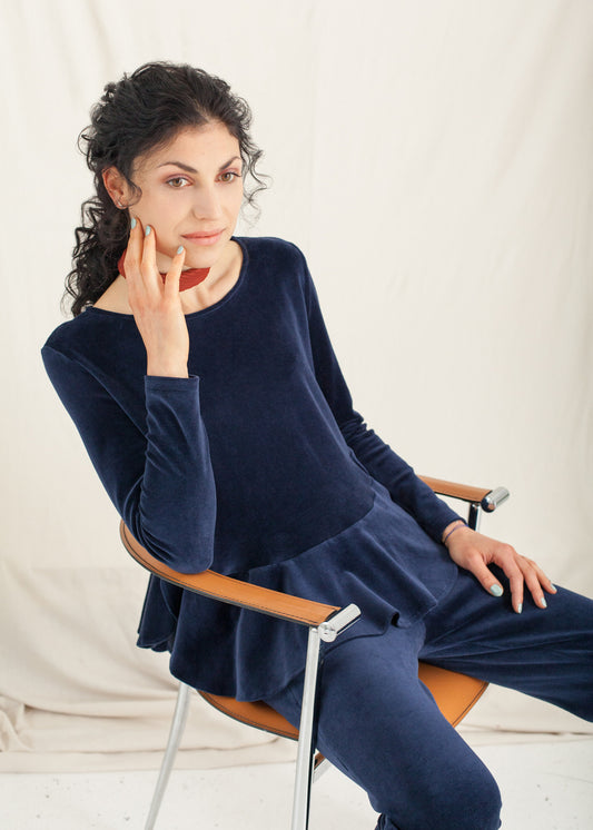 Midnight – Navy Velour Top - 100% Cotton (organic) / 100 % Baumwolle (Bio)