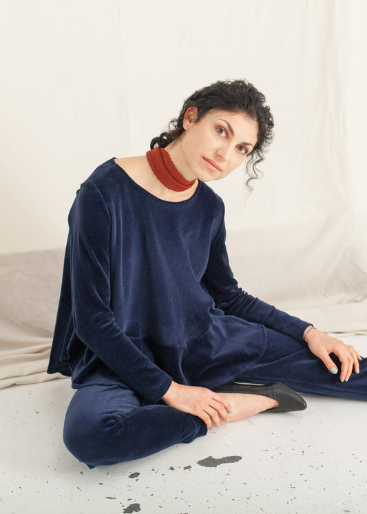 Midnight – Navy Velour Top - 100% Cotton (organic) / 100 % Baumwolle (Bio)